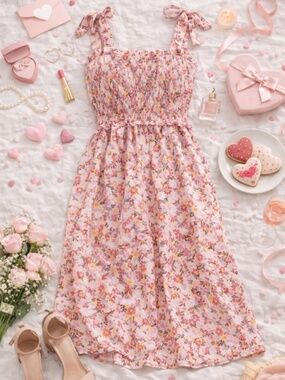 Blush Garden Smocked Midi Dress Size Medium